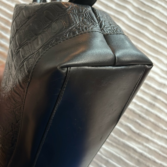 CHENSON Black Croc Pattern Faux Leather Doctor‎ Satchel Purse Bag Brass Trim - Picture 16 of 16